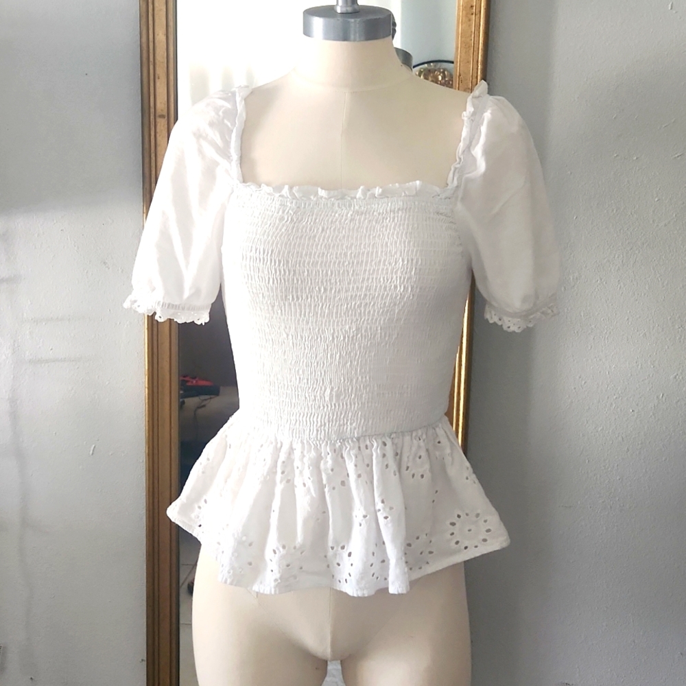 Peplum puff sleeve Alice Blue